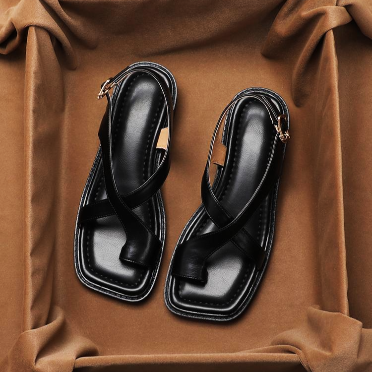 Women's Leather Sandal – Cross-Strap Low Heel
