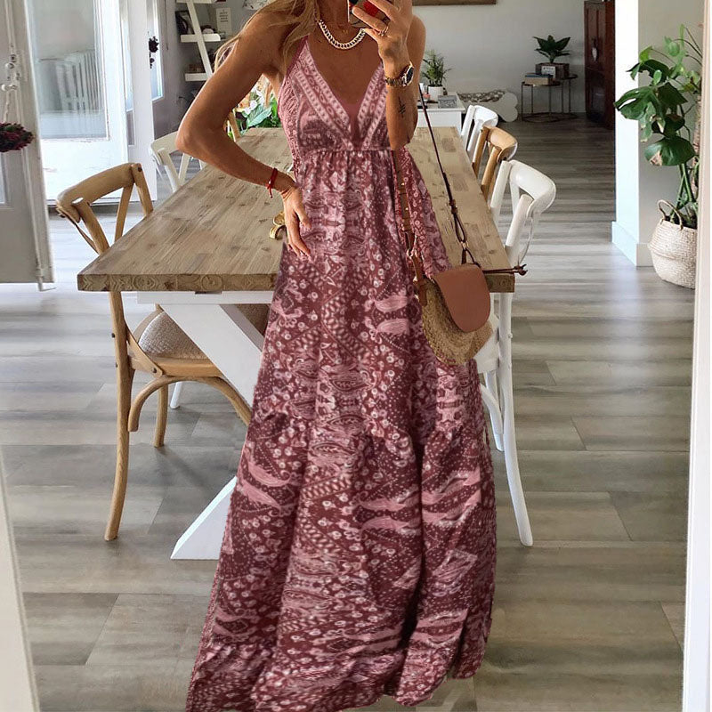 Women's V-Neck Maxi Dress – Flowing High-Waist Fit