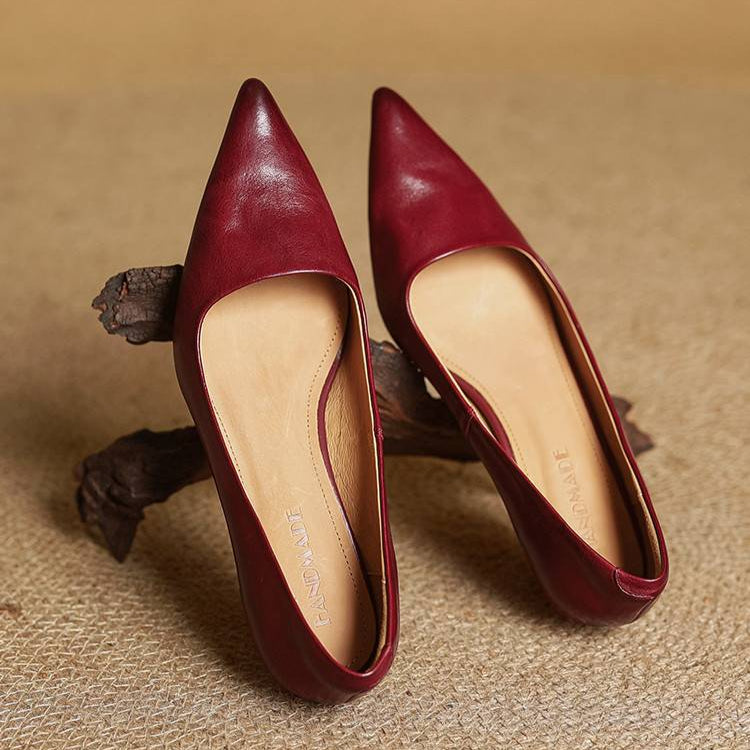 Women's Leather Kitten Heel Pumps – Pointed Toe