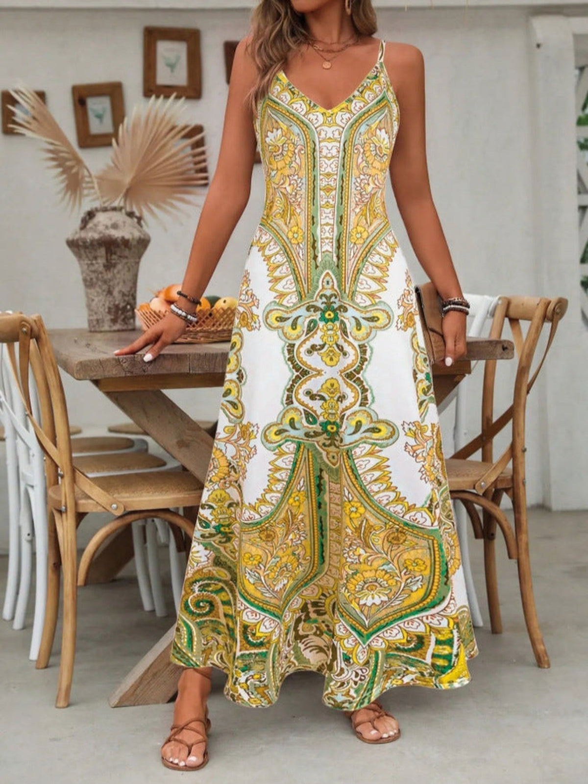 Women's Sleeveless Maxi Dress – Mandala Medallion Print