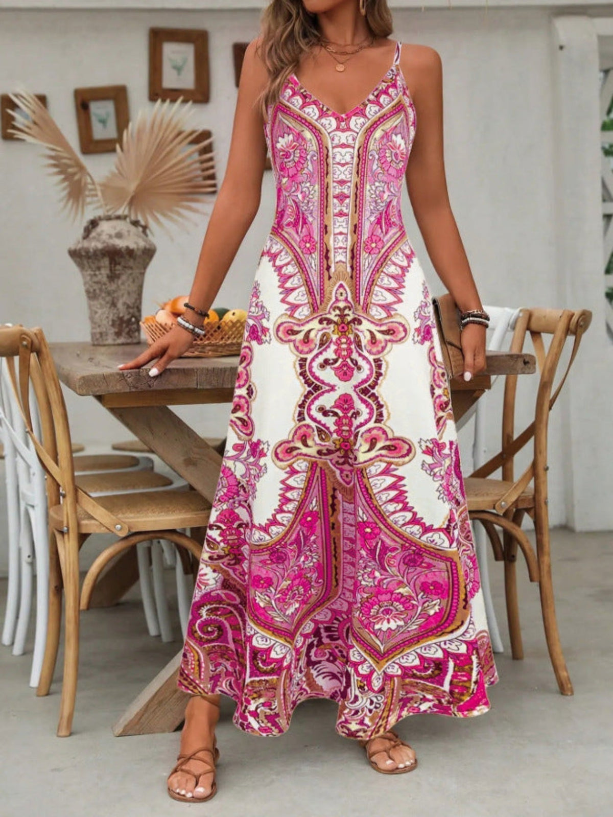 Women's Sleeveless Maxi Dress – Mandala Medallion Print