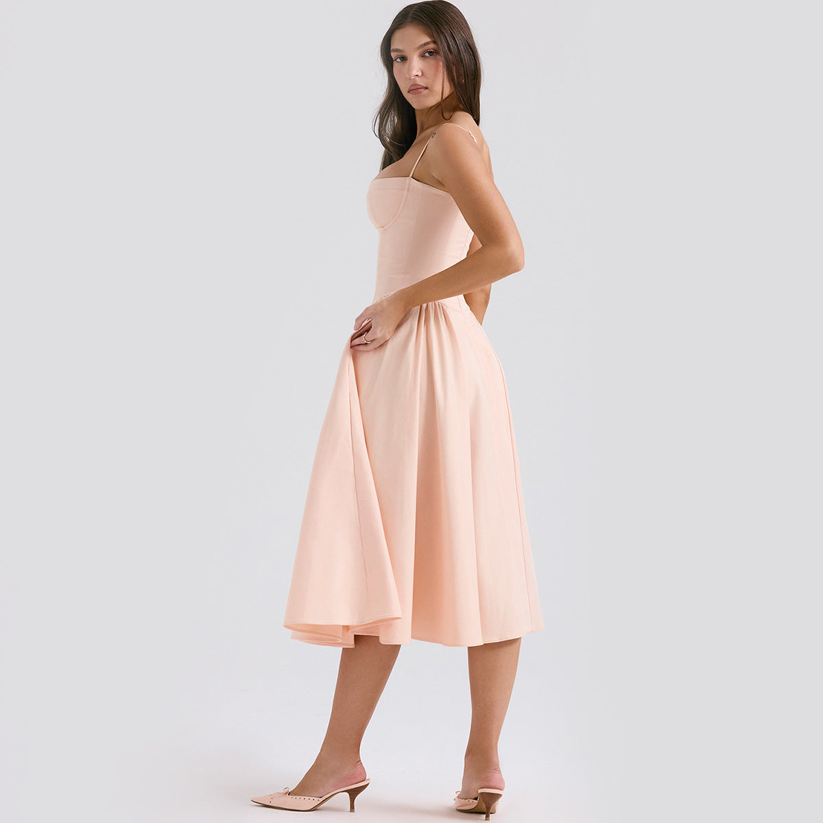 Women's Corset Bodice Midi Dress – Adjustable Strap Fit