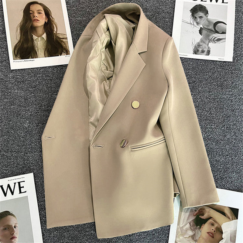 Women's Oversized Blazer – Metallic Double-Button Front