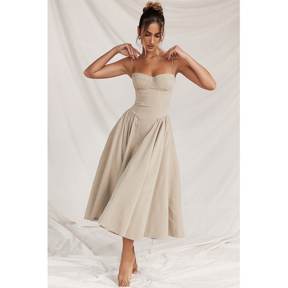 Women's Corset Bodice Midi Dress – Adjustable Strap Fit