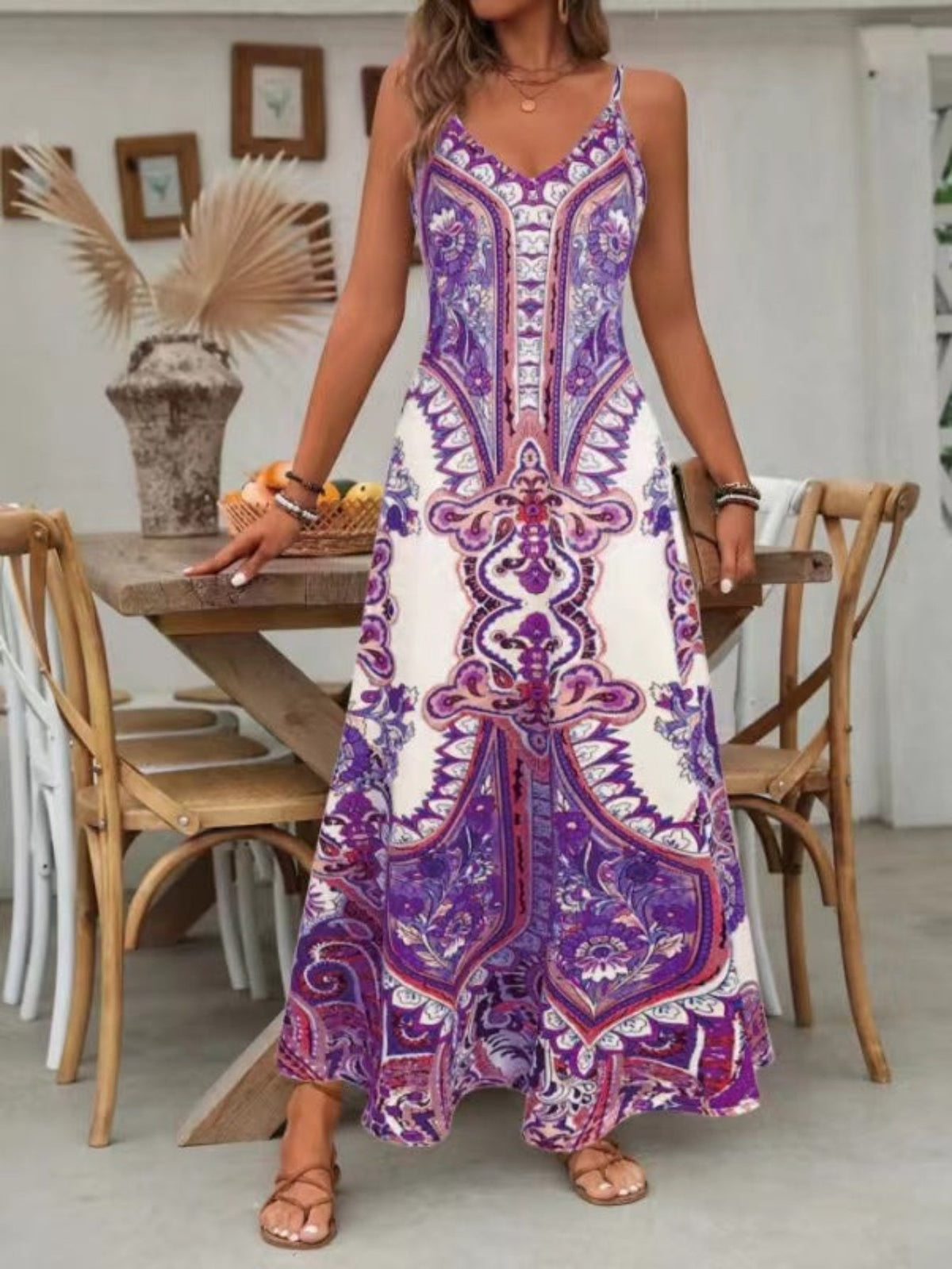 Women's Sleeveless Maxi Dress – Mandala Medallion Print
