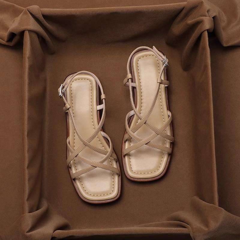 Women's Leather Strap Sandal – Low Stacked Heel