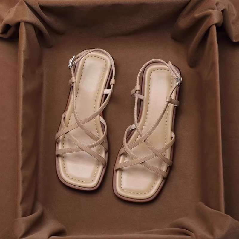 Women's Leather Strap Sandal – Low Stacked Heel