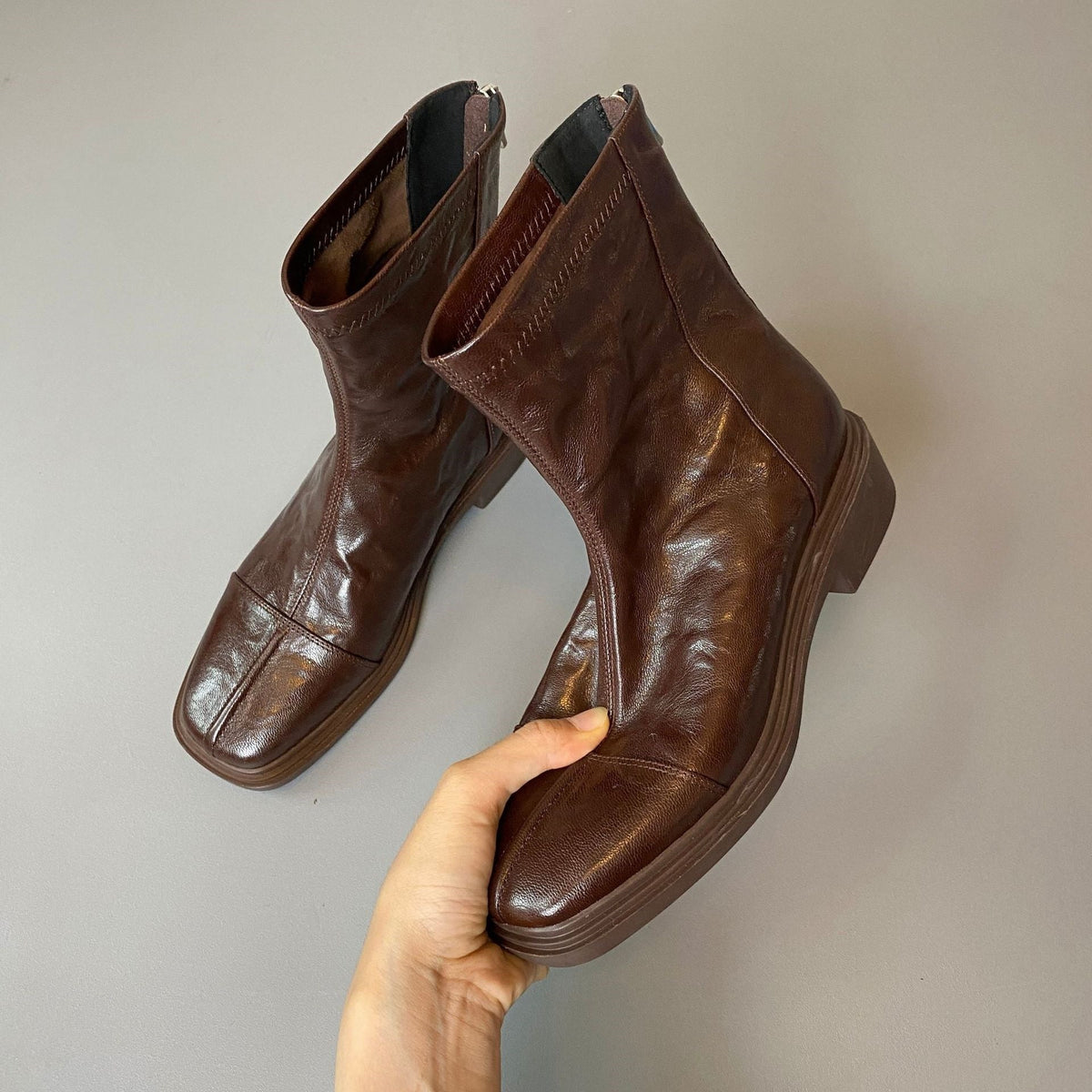 Women's Leather Boots – Square Toe Profiled Sole