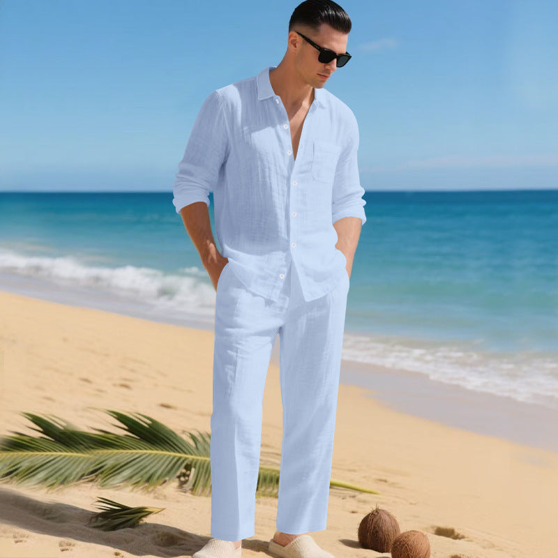 Men's Linen Shirt and Pants Set – Relaxed Straight Fit