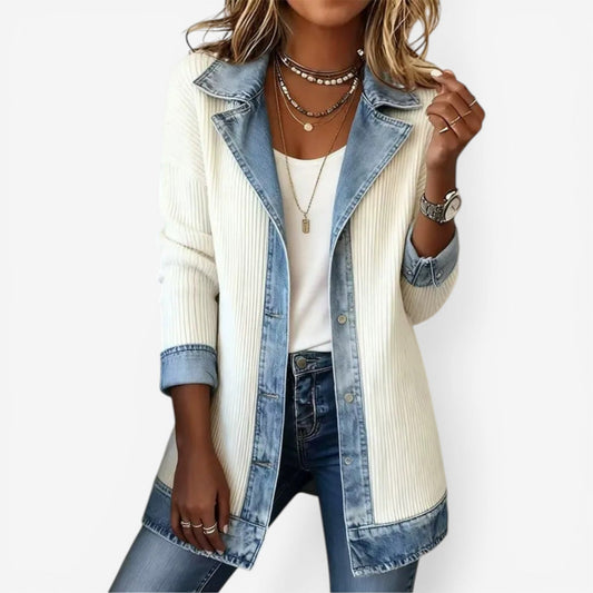 Women's Ribbed Knit Blazer – Denim Trim Longline