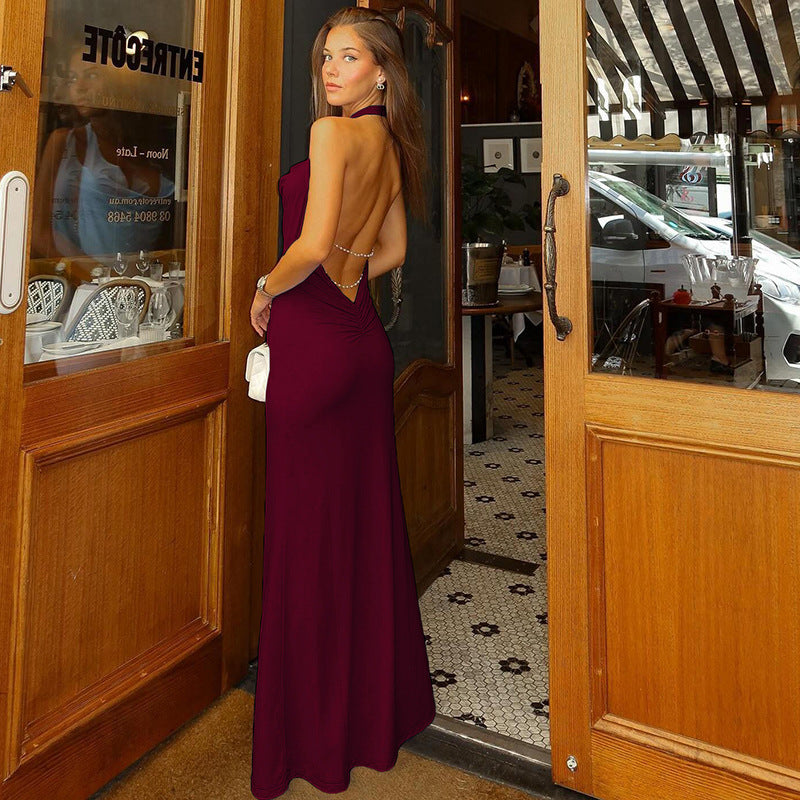 Women's Cowl Neck Maxi Dress – Open Back Mermaid Hem