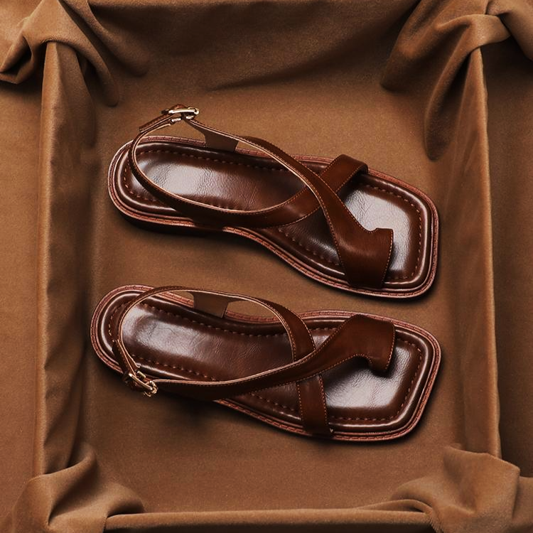 Women's Leather Sandal – Cross-Strap Low Heel