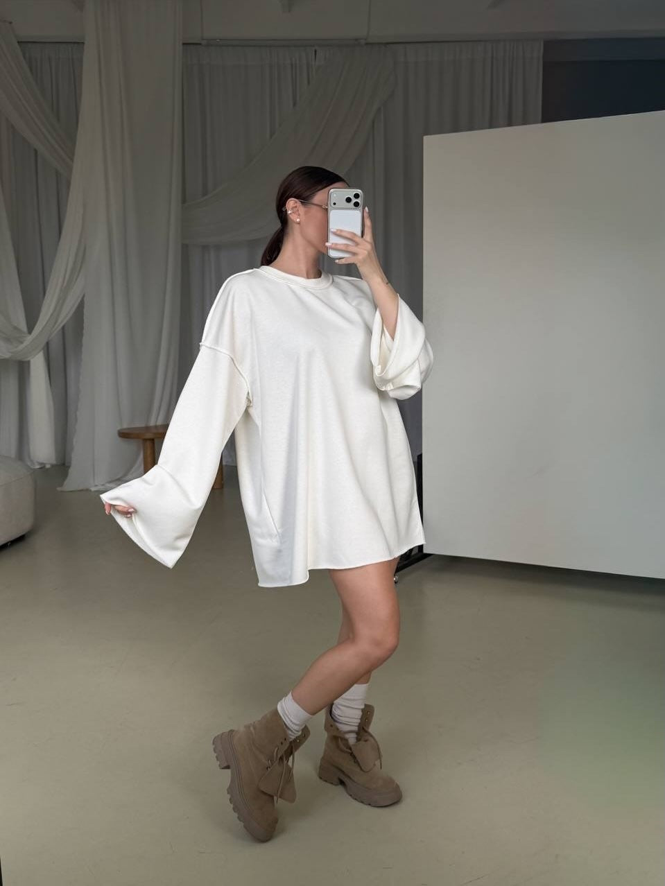 Women's Sweater Dress – Wide Trumpet Sleeves