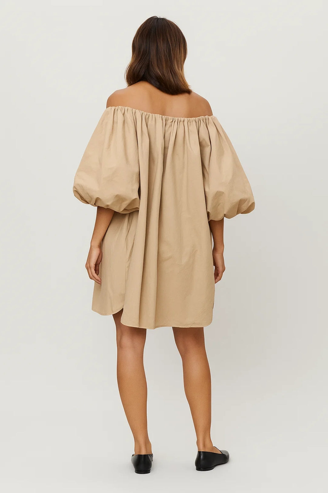 Women's Off-Shoulder Mini Dress – Puff Sleeve Relaxed Fit