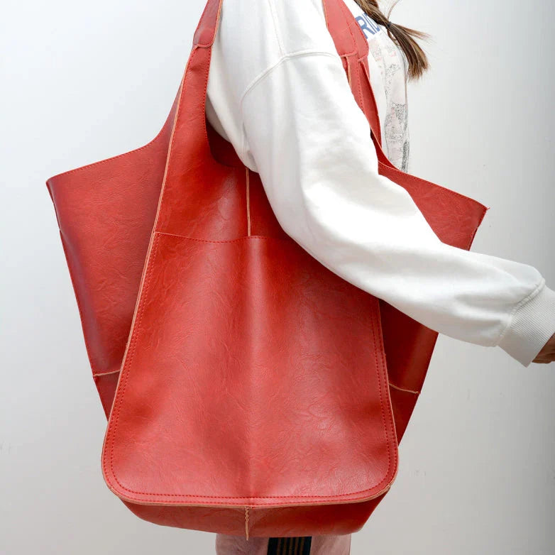 Women's Oversized Leather Tote Bag – Soft Slouchy Shoulder Carry