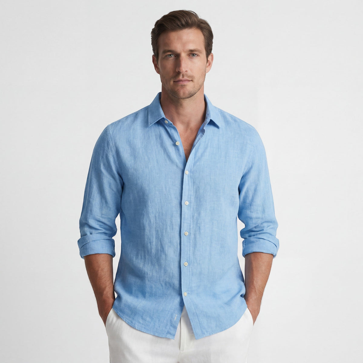 Men's Long Sleeve Shirt – Relaxed Linen-Look Cotton Blend