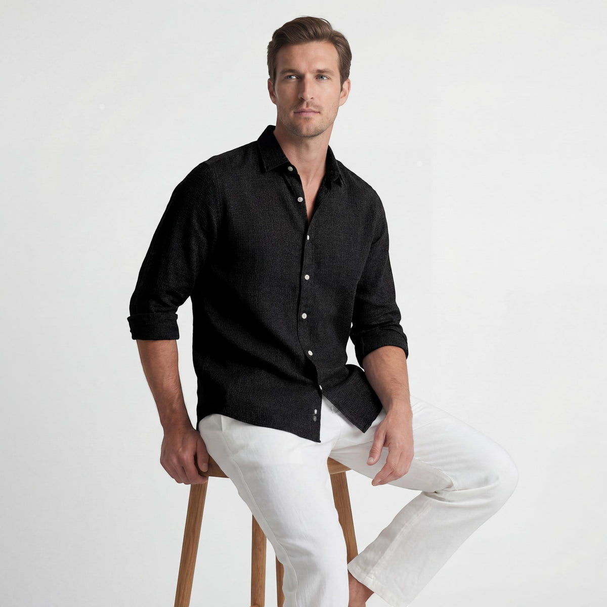 Men's Long Sleeve Shirt – Relaxed Linen-Look Cotton Blend