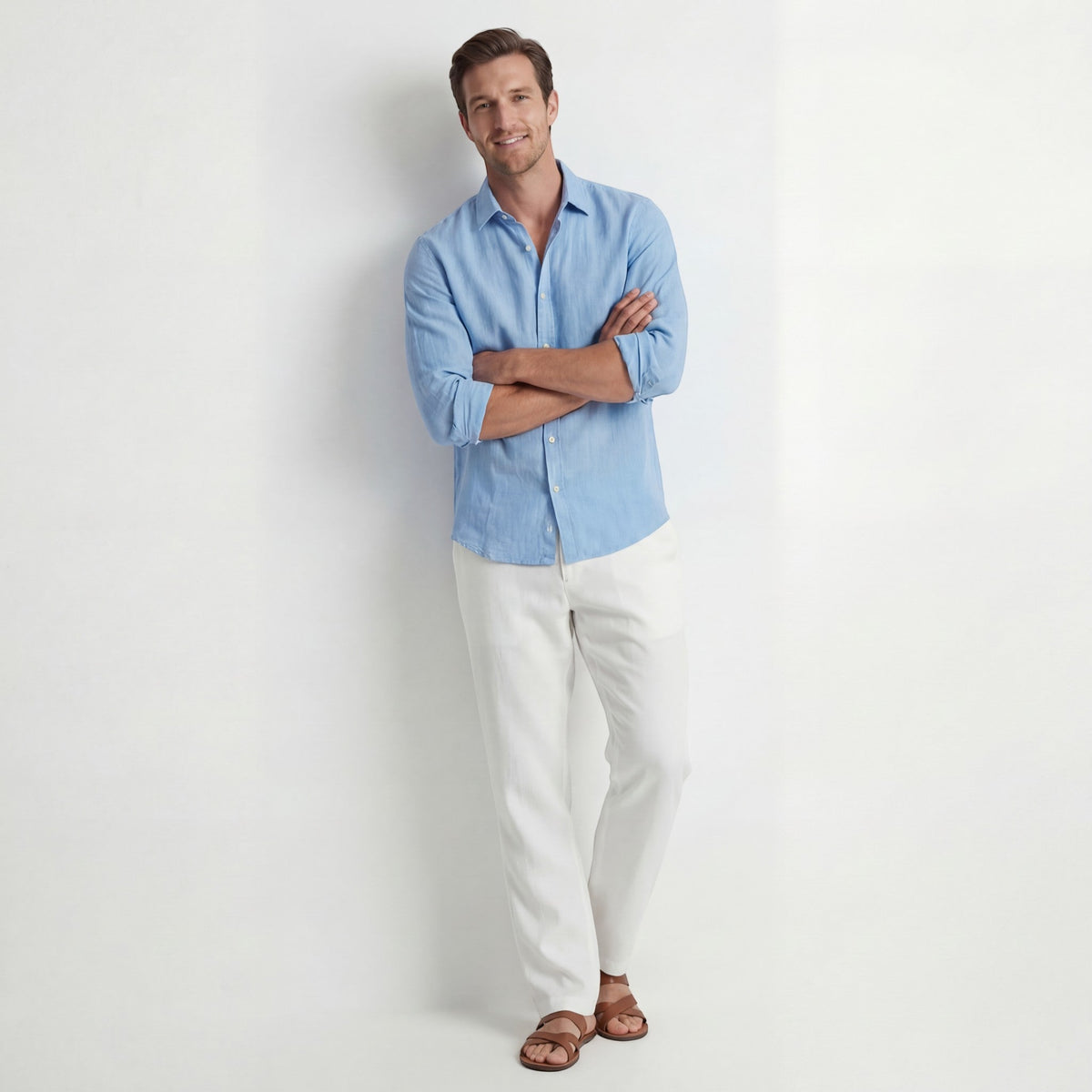 Men's Long Sleeve Shirt – Relaxed Linen-Look Cotton Blend