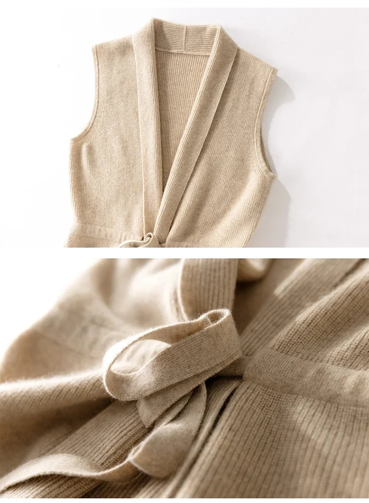 Women's Knit Vest – Slim Fit with Waist Tie