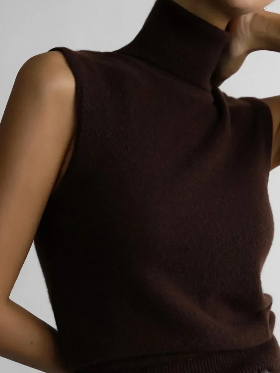 Women's High-Neck Sweater Vest – Sleeveless Sculpted Fit