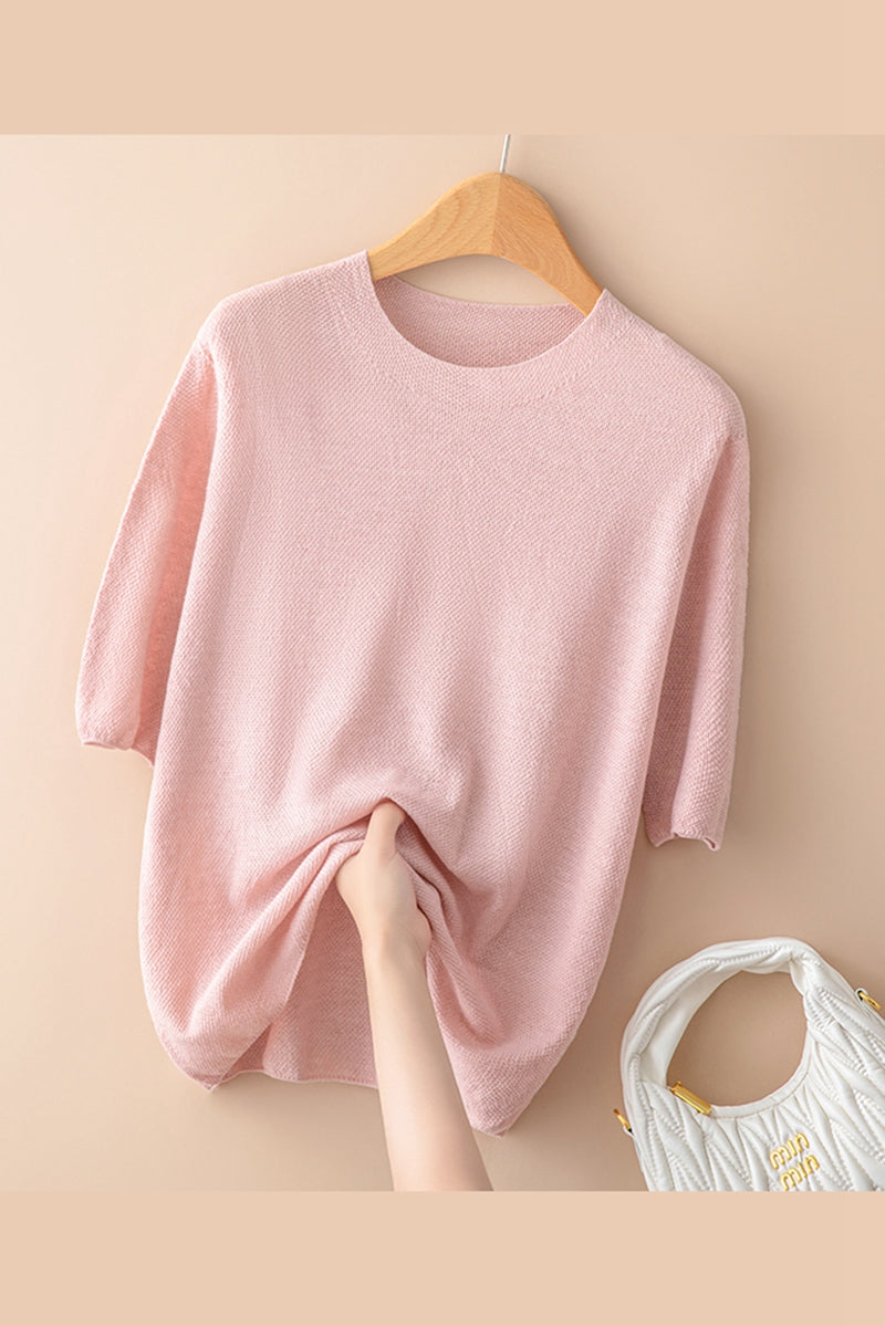 Women's Short-Sleeve Knit Sweater – Fine Crew Neck
