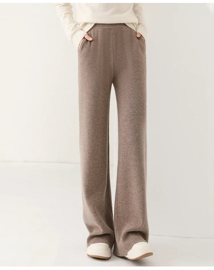 Women's Merino Wool Wide-Leg Pants – High-Rise Knit
