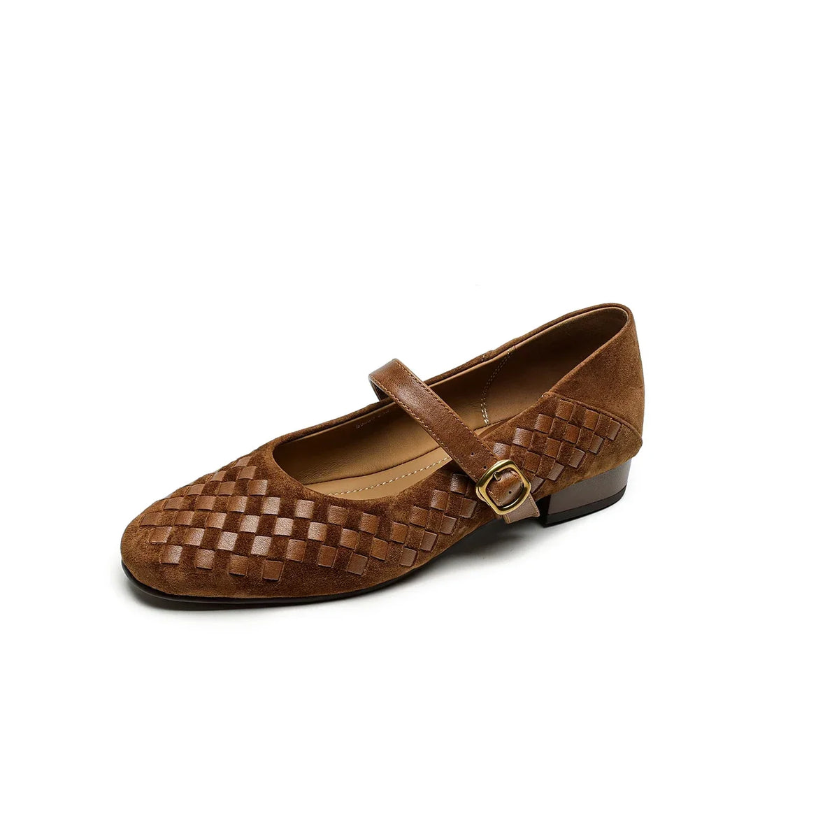 Women's Woven Leather Mary Jane Shoes – Low Block Heel