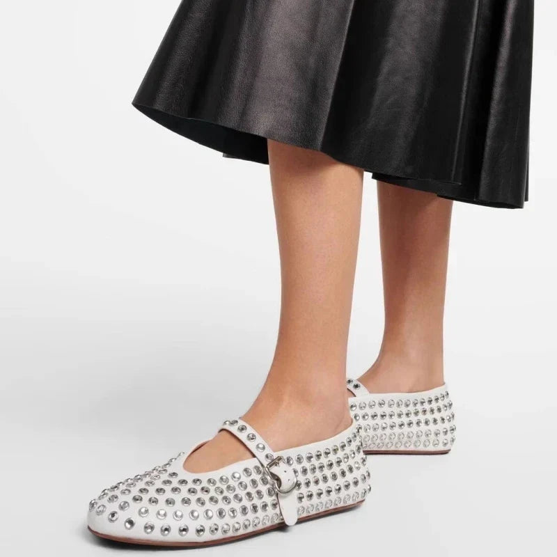 Women's Mary Jane Flat – Crystal-Studded Leather
