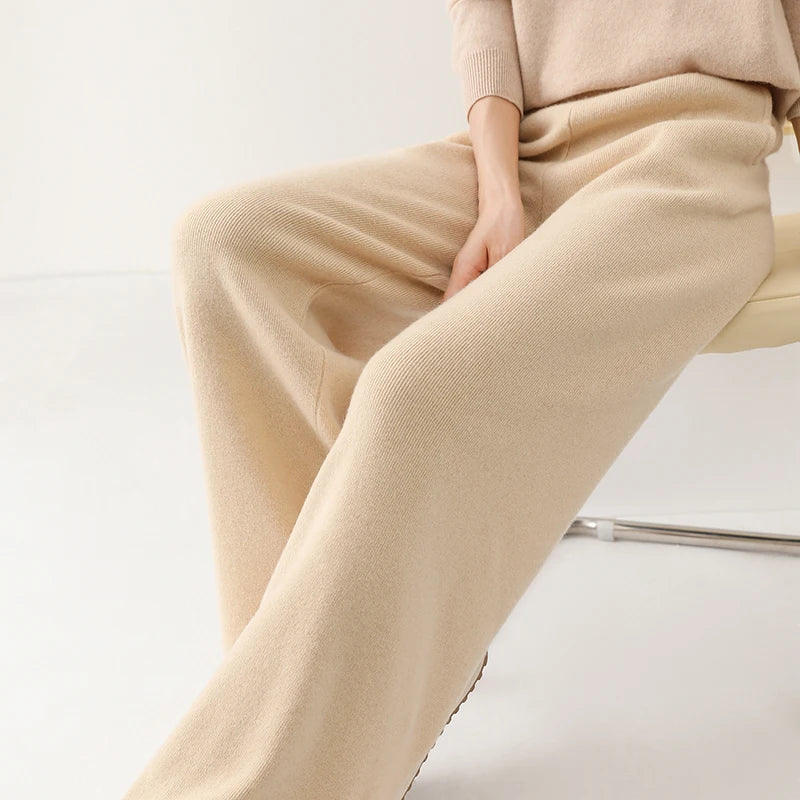 Women's Merino Wool Wide-Leg Pants – High-Rise Knit