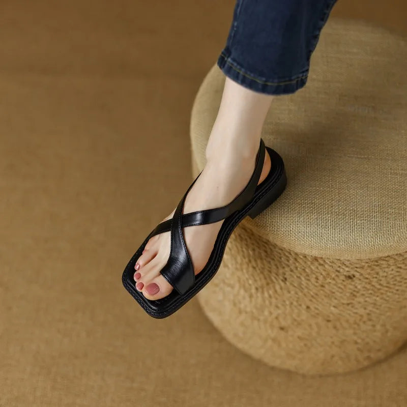 Women's Leather Sandal – Cross-Strap Low Heel