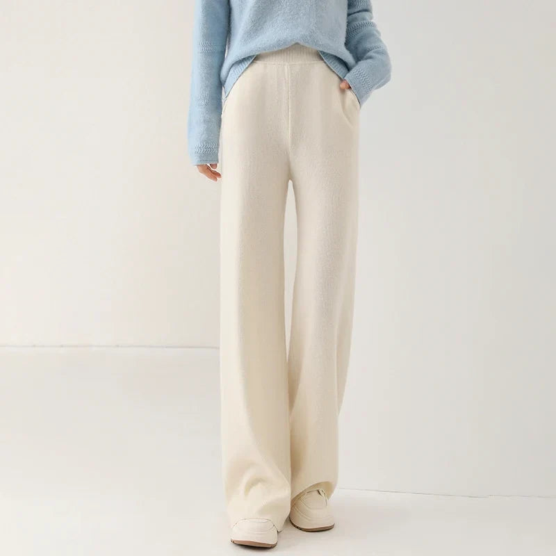 Women's Merino Wool Wide-Leg Pants – High-Rise Knit