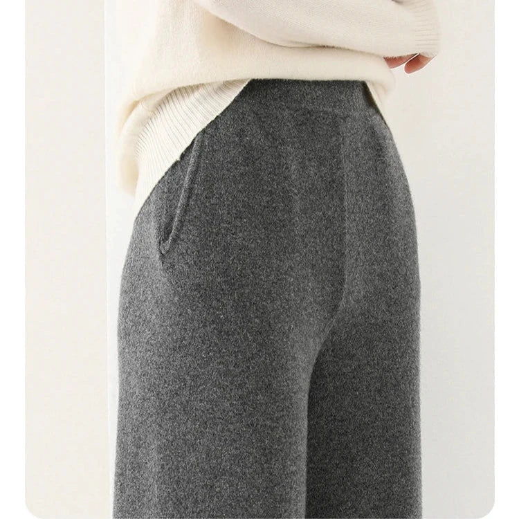 Women's Merino Wool Wide-Leg Pants – High-Rise Knit