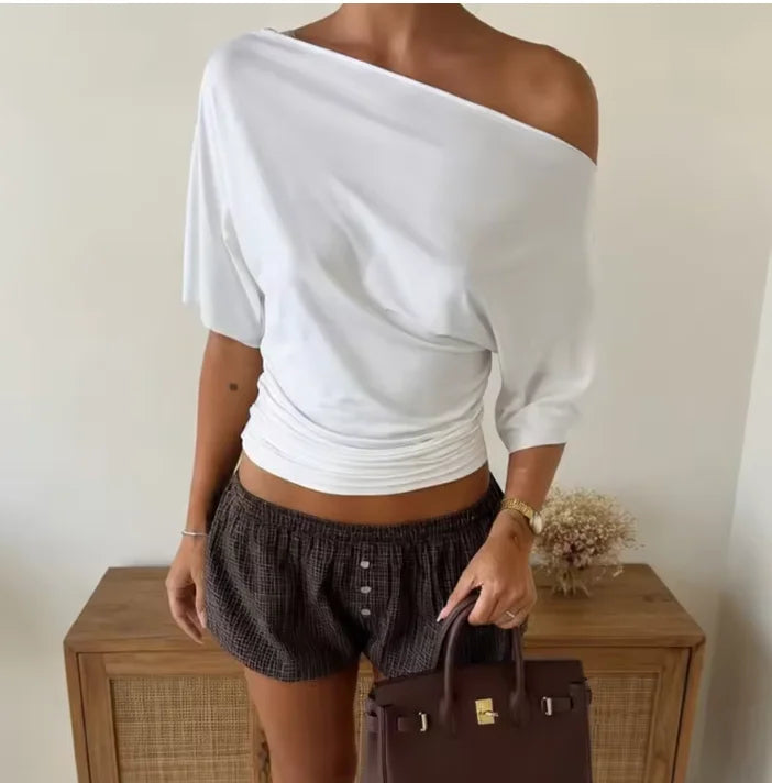 Women's One-Shoulder Crop Top – Asymmetric Slim Fit
