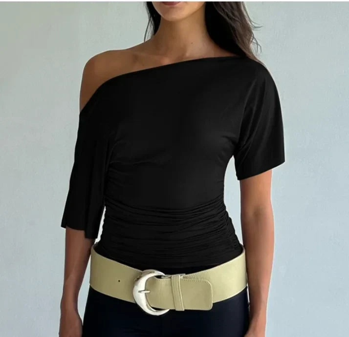 Women's One-Shoulder Crop Top – Asymmetric Slim Fit