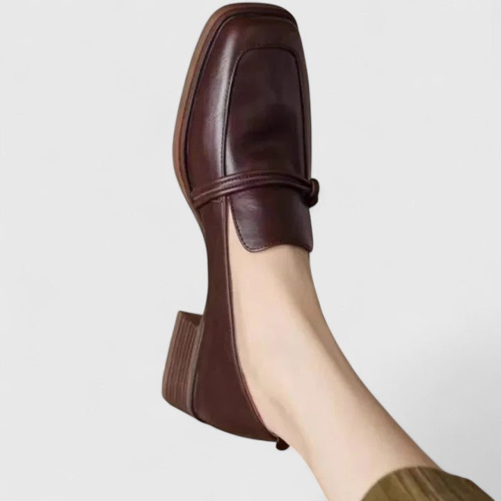 Women's Leather Loafer – Square Toe Mid Block Heel