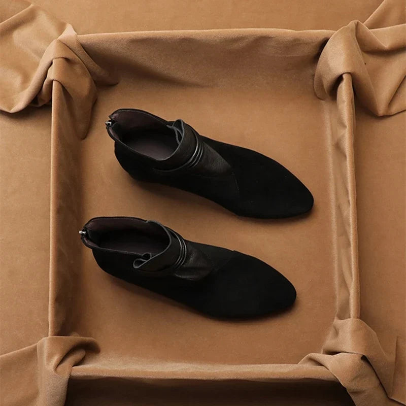 Women's Suede Ankle Boot – Pointed Toe Block Heel