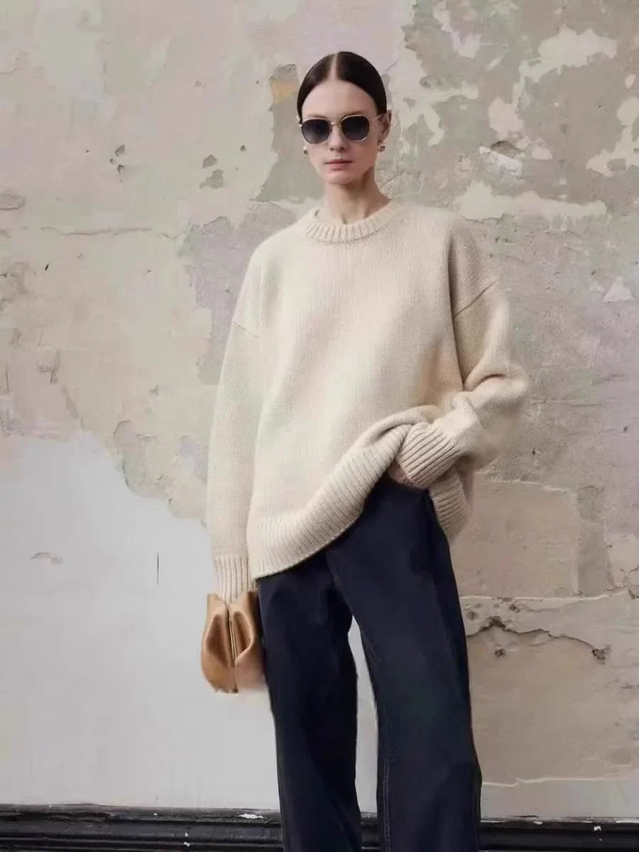 Women's Oversized Knit Sweater – Relaxed Drape Fit