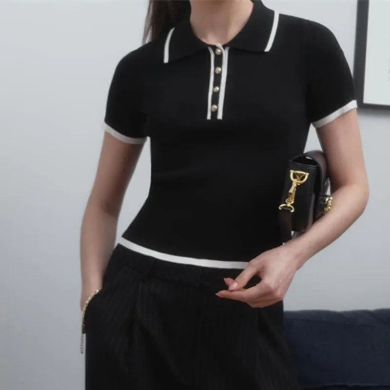 Women's Cotton Polo Shirt – Slim Fit Contrast Trim