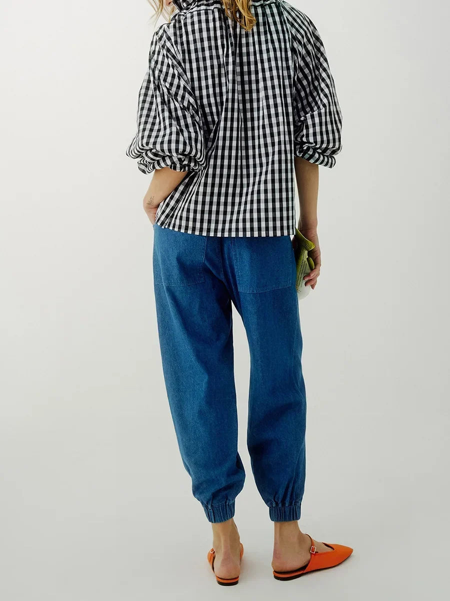 Women's Ruffled Collar Blouse – Bow Tie Lantern Sleeve