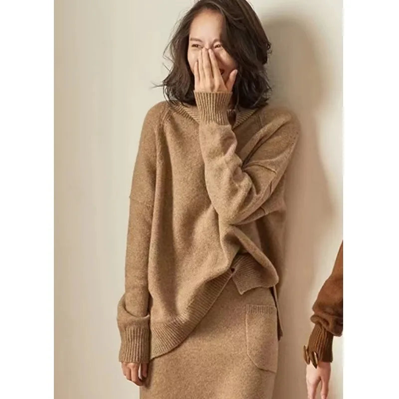 Women's Oversized Turtleneck Sweater – Soft Ribbed Knit