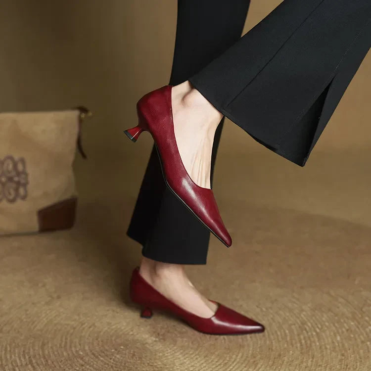 Women's Leather Kitten Heel Pumps – Pointed Toe