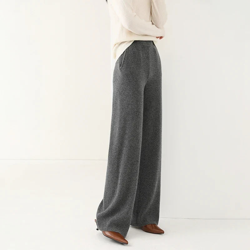 Women's Merino Wool Wide-Leg Pants – High-Rise Knit
