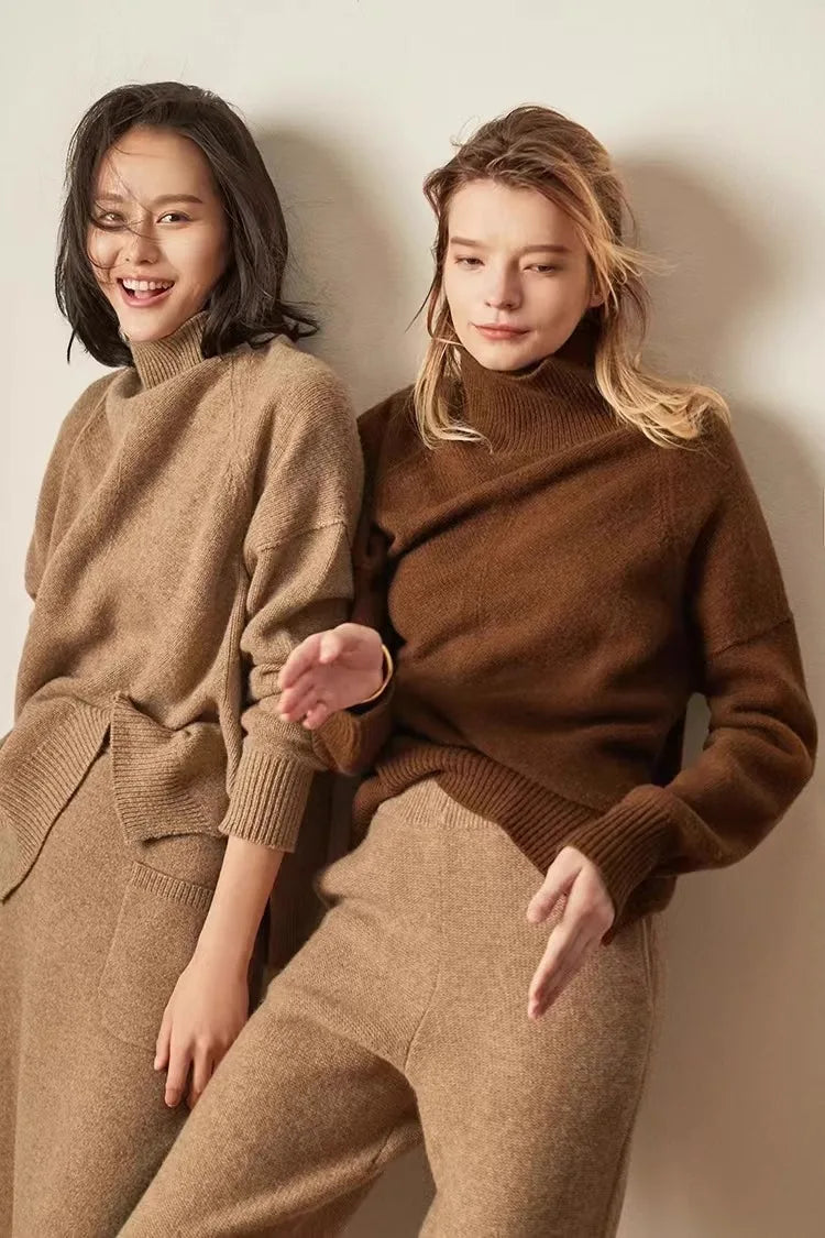 Women's Oversized Turtleneck Sweater – Soft Ribbed Knit
