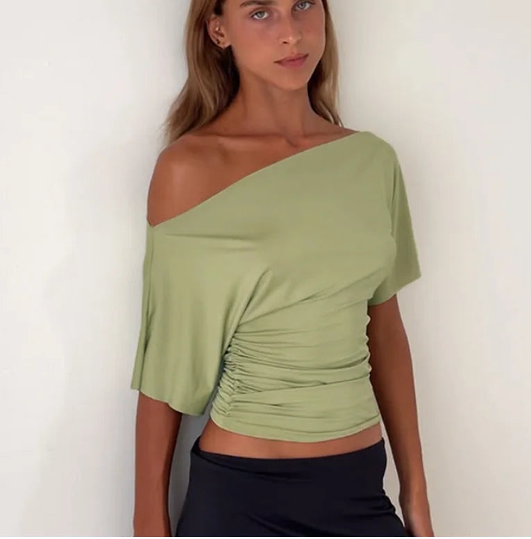 Women's One-Shoulder Crop Top – Asymmetric Slim Fit