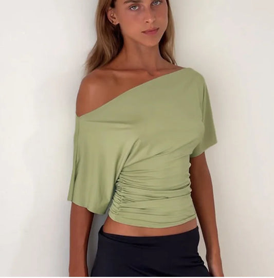 Women's One-Shoulder Crop Top – Asymmetric Slim Fit