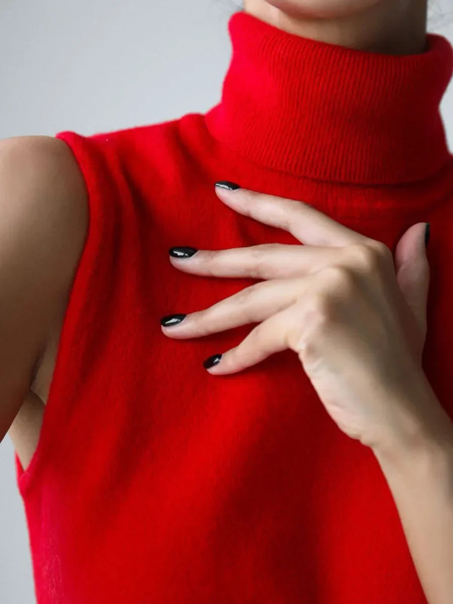 Women's High-Neck Sweater Vest – Sleeveless Sculpted Fit