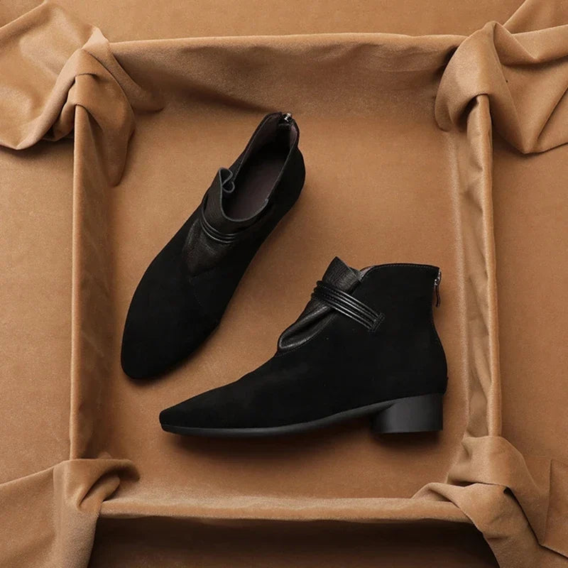 Women's Suede Ankle Boot – Pointed Toe Block Heel