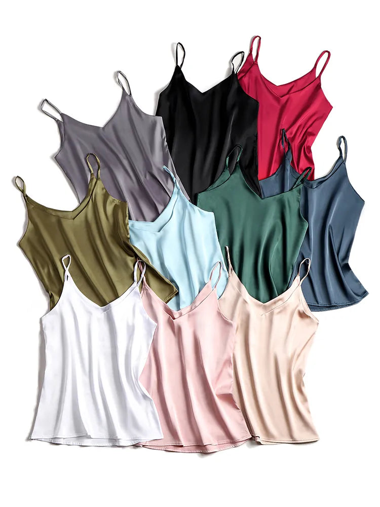 Women's Silk-Blend Satin Camisole – Relaxed Scoop Neck