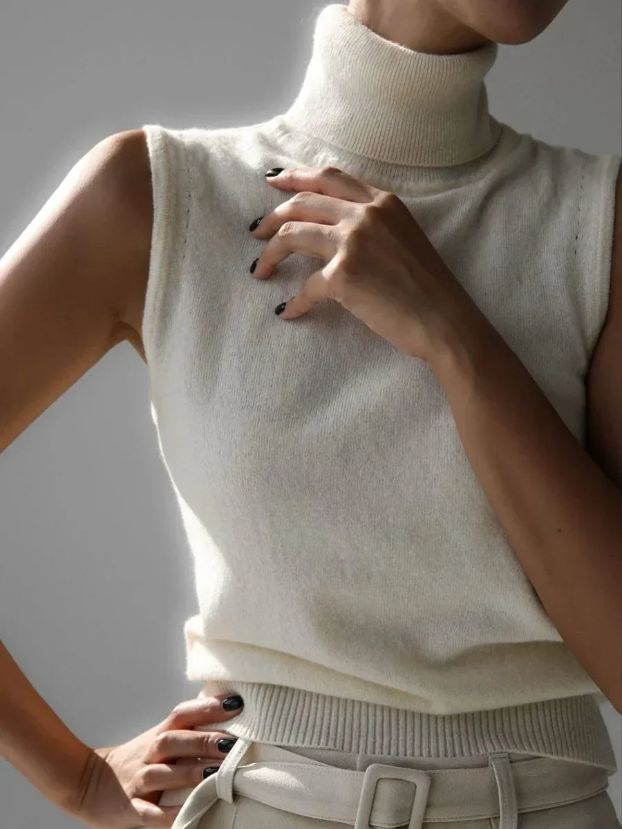 Women's High-Neck Sweater Vest – Sleeveless Sculpted Fit