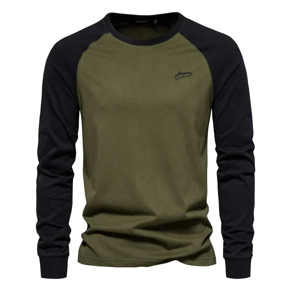 Men's Raglan Sleeve Cotton Shirt – Crew Neck Relaxed Fit
